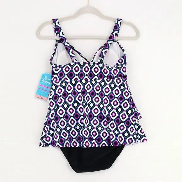 Swim Solutions Women Purple Tiered Tummy Control One-Piece Swimsuit Size US 8 - Picture 5 of 9